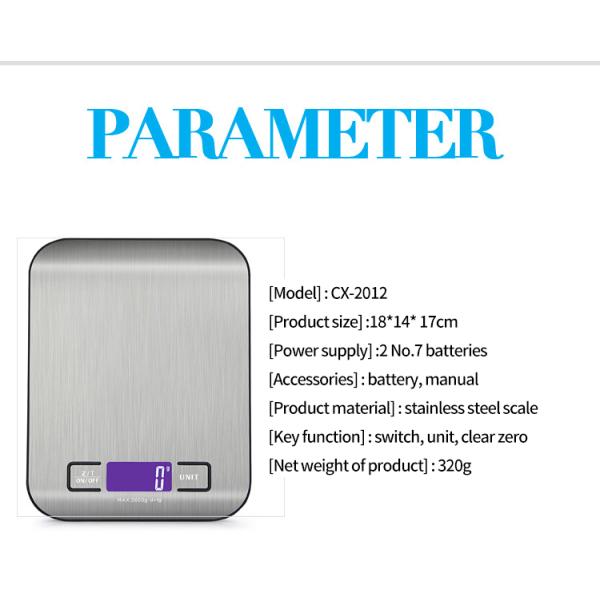 Stainless Steel Digital Kitchen Scale ROUND Maximum Weight Recommendation 5kg 5kg Capacity Kitchen Food Scale