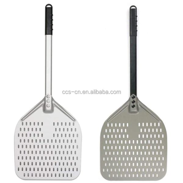 12 Inch Pizza Shovel Aluminum Pizza Turning Peel Black Hard Aluminum Perforated Detachable Pizza Peel