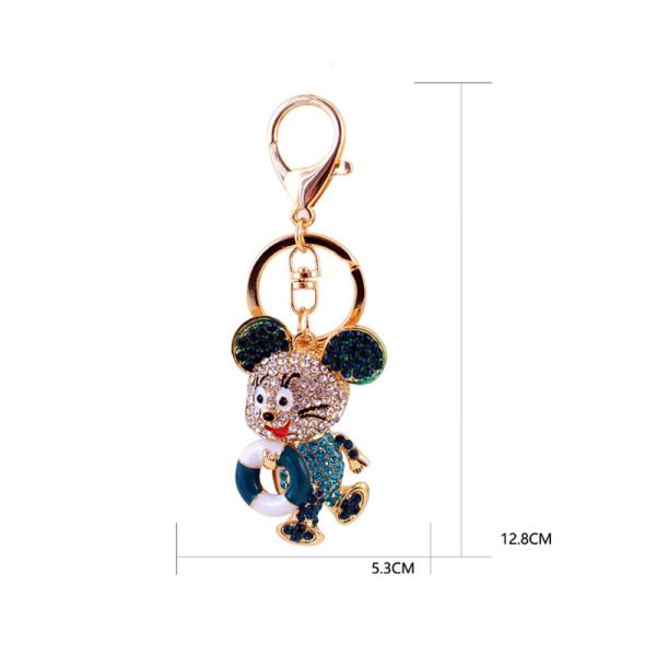 Metal Year Of The Rat Keychain 6cmx3.6cm Size Rhinestone Material