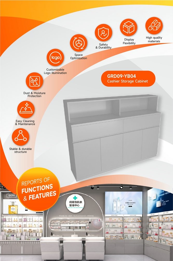 GDR09-YB04 Retail Display Counter with Gray Edging Strip and Space Optimization for Department Stores