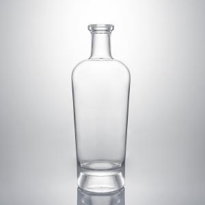 China Whisky Gin Rum Super Flint Glass Bottle with Custom Glass Collar and Cork Stopper on sale