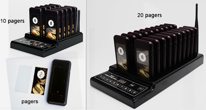 433.92MHZ long range Wireless coaster pager system with 10 pagers for restaurant,cafe,bar and so on