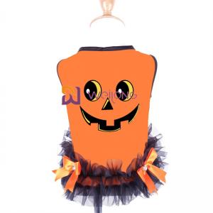 Wholesale Satin Ribbon Bow Halloween Pet Dress Round Neck Design Pumpkin Dog Dress from china suppliers