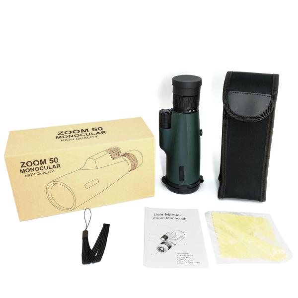 10-30×50 Green Zoom Monocular Telescope Smartphone Adapter Portable For Camping Hiking