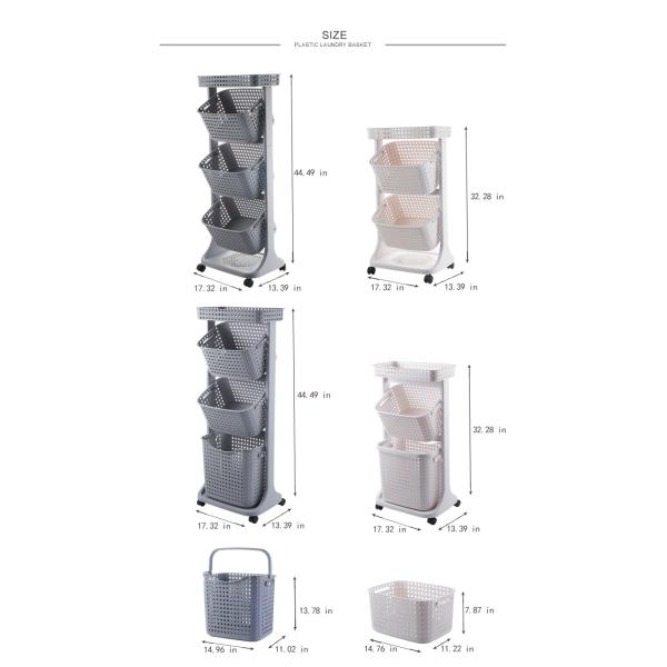 360 Degree Two Tier Laundry Trolley Plastic Laundry Hamper