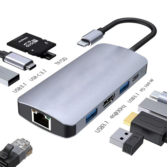 4K HDMI 9 In 1 USB- C Hub with USB 3.1 Multi Port Docking Station Adapter Mac Notebook