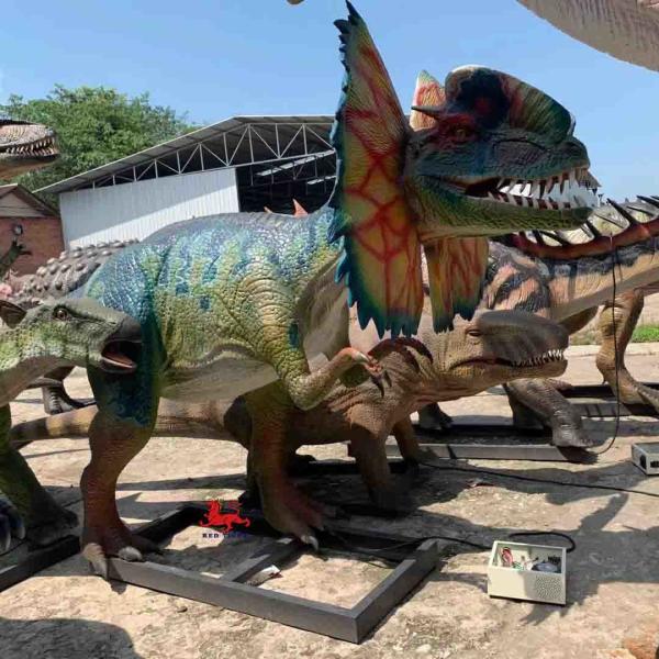 Theme Park Equipment Realistic Animatronic Dinosaur Model Dilophosaurus Statue