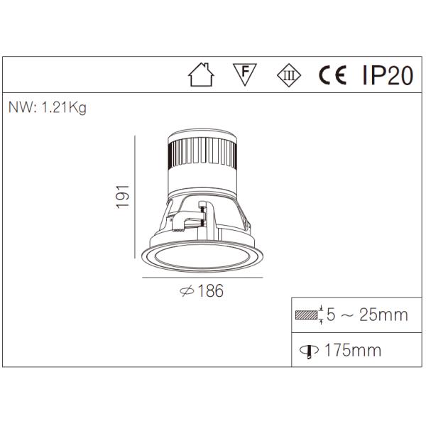 Vellnice Dimmable LED Hotel Light 30W Lobby COB LED Downlight 30W Clothing Store Anti-glare Project Lamps R3B0372