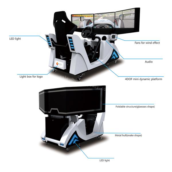 Indoor Arcade Racing Car Virtual Reality Simulator With 3 Screen 4KW