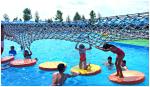 Water Park Lazy River And Swimming Pool Floating Bridge With Climbing Net