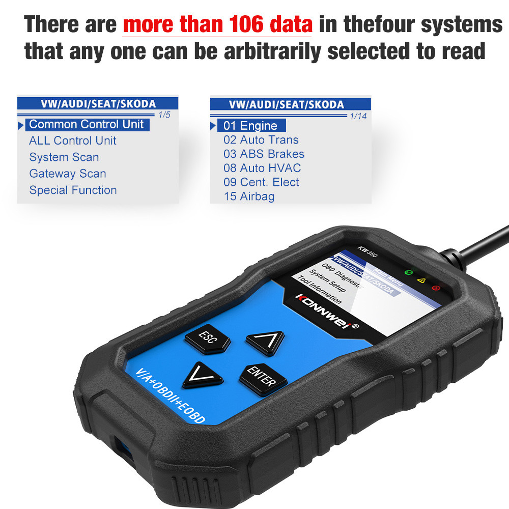 OBD2 EOBD Full System Diagnostic Scanner Konnwei KW350 for Audi