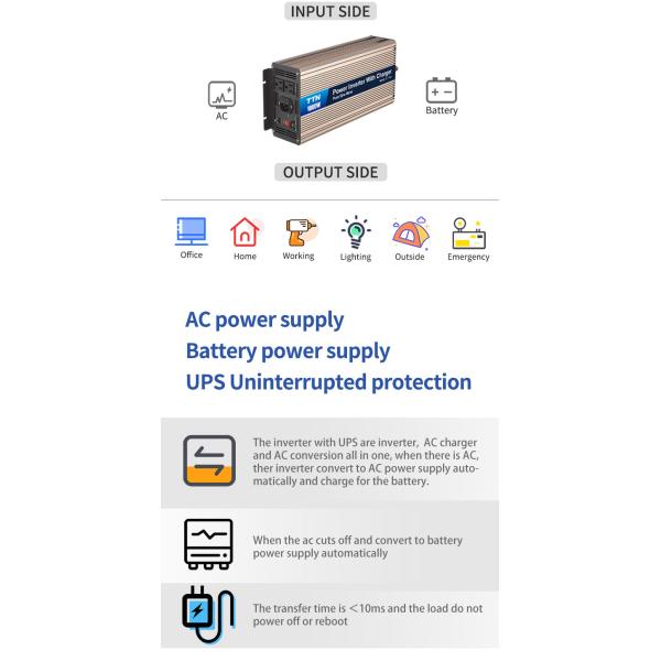 6000W Pure Sine Wave Inverter with AC Charger 12V 24V 48V To 110V 220V Power inverter 500W 1000W 1500W 2000W 3000W 4000W 5000W