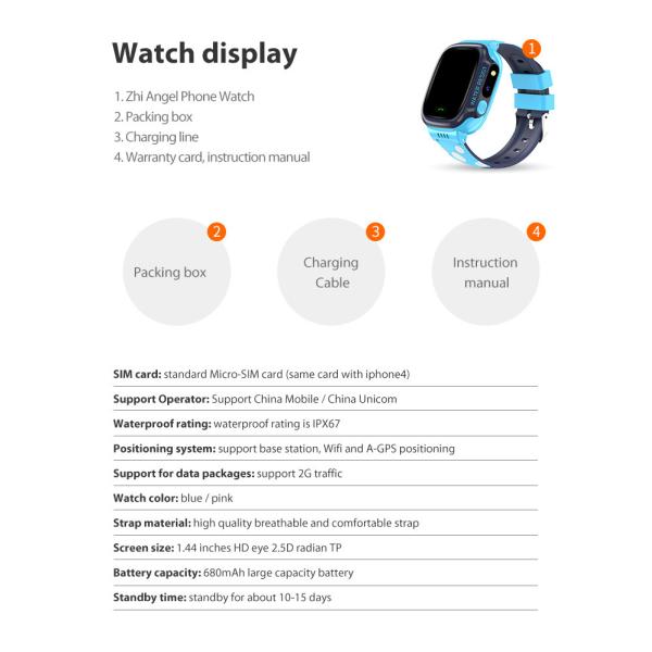 1.44"TFT Wifi SOS Children Sim Card Smart Watch 680mAh Fall Detection Bracelet Wristband