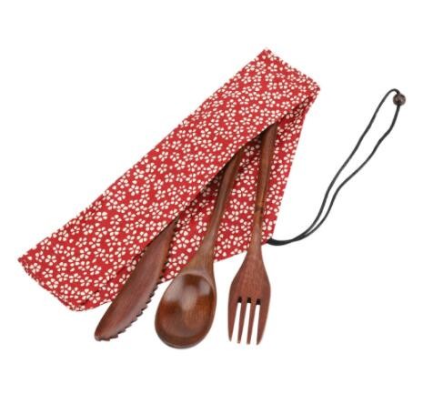 3Pcs Reusable Wooden Utensils Spoon And Fork Set For Travelling