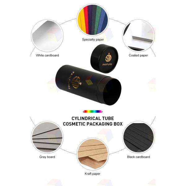 Black Cardboard Essential Oil Paper Box Cylinder Paper Custom Cosmetic Tubes