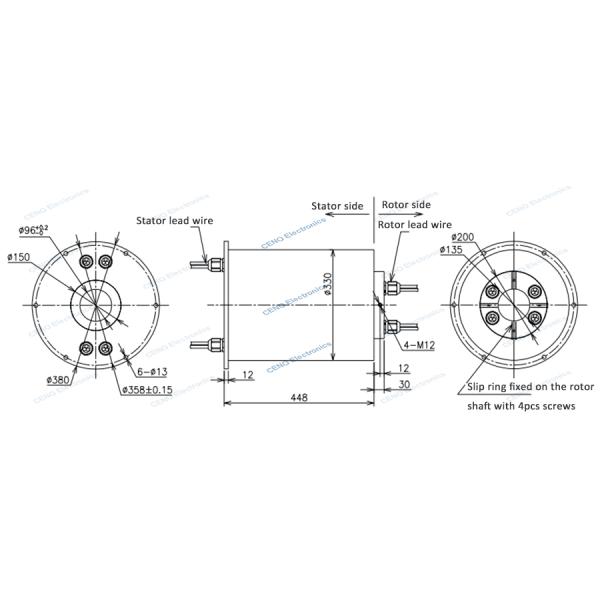 Marine Equipment Large Power Carbon Brush Slip Ring with Through Hole and 60%RH Humidity