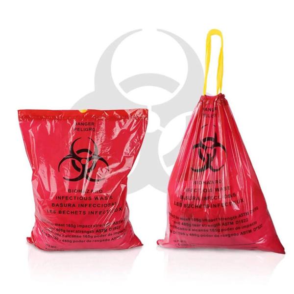 Infectious 10-200mic 33 Gallon Trash Bags , LDPE Biohazard Plastic Bag