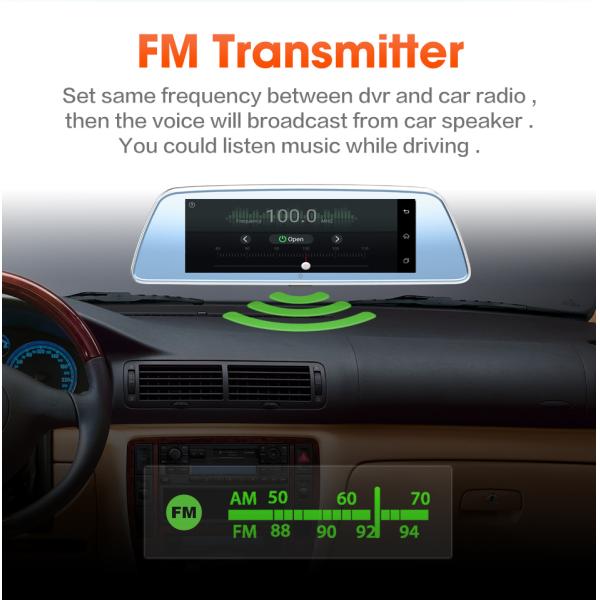 4G 8 Inch WDR Car DVR Android Dash Cam Rear View Mirror 34X13X7.7cm