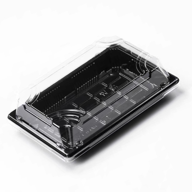 Custom Disposable Sushi PET Plastic Rectangular Salmon Sushi Takeaway Container With Lid