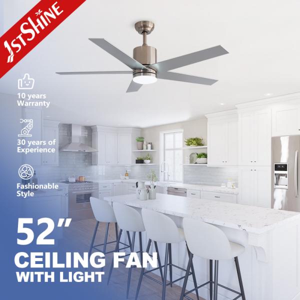 Quality Satin Nickel Modern LED Ceiling Fan With 5 MDF Blade DC Motor Home Decorative for sale