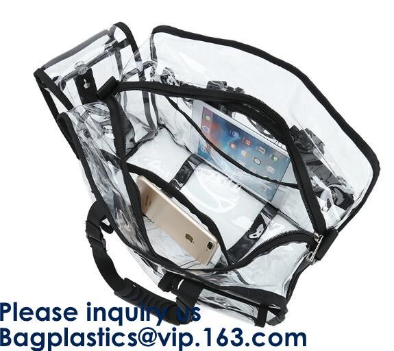 Clear PVC Bag With Zipper Interior Pouch And Detachable Shoulder Strap,Cosmetic Tote Bags With Zipper Closure, bagease