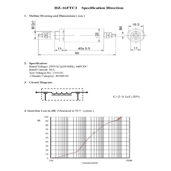 250VAC 16A Rf Feed Thru Emi Feedthrough Filter Electrical Power Filter for rf shielding