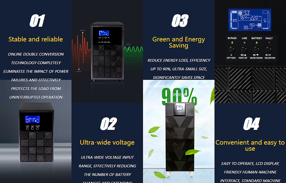 High-frequency rack UPS single input single output dual conversion online operation