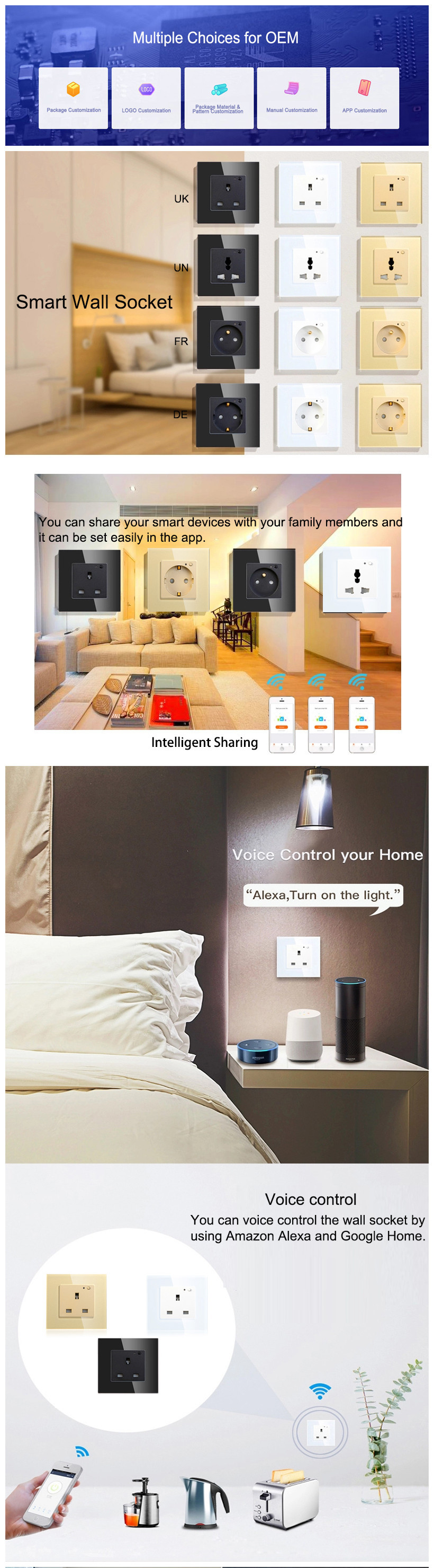 Glomarket Tuya Smart Universal Wifi Smart Plug Socket Wireless Voice Remote Control