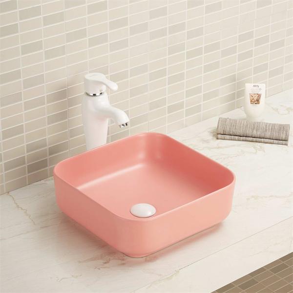 15.16" Square Countertop Bathroom Sink With Tap Hole Scratch Resistant Rugged