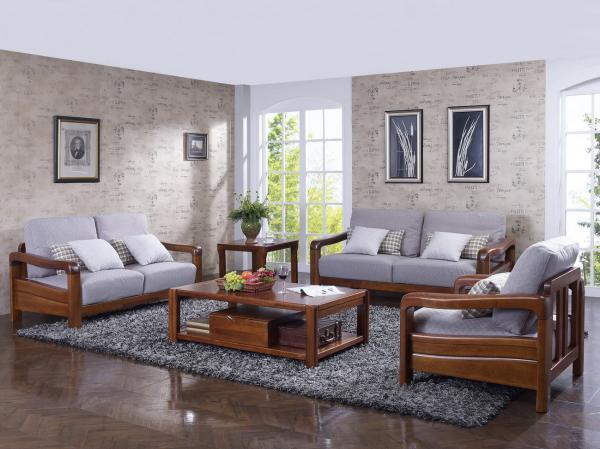 High end quality 1+2+3 Solid wood Leisure sofa set by Fabric and density sponge upholstered seat cushion