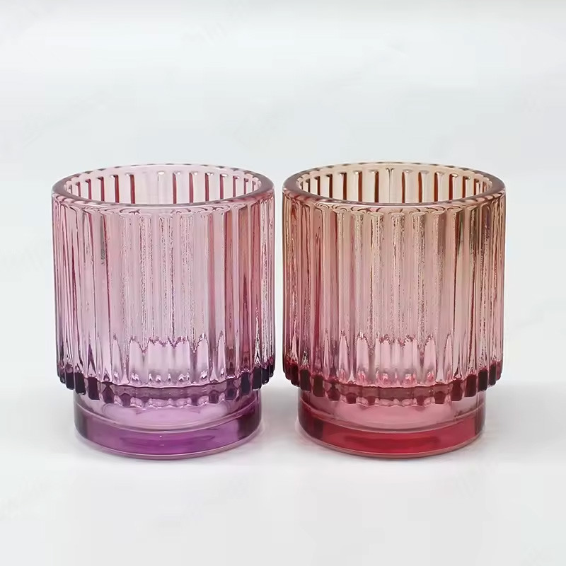 Unique Design Candle Holder Vertical Striped Home Decoration Candle Container Amber Blue Pink