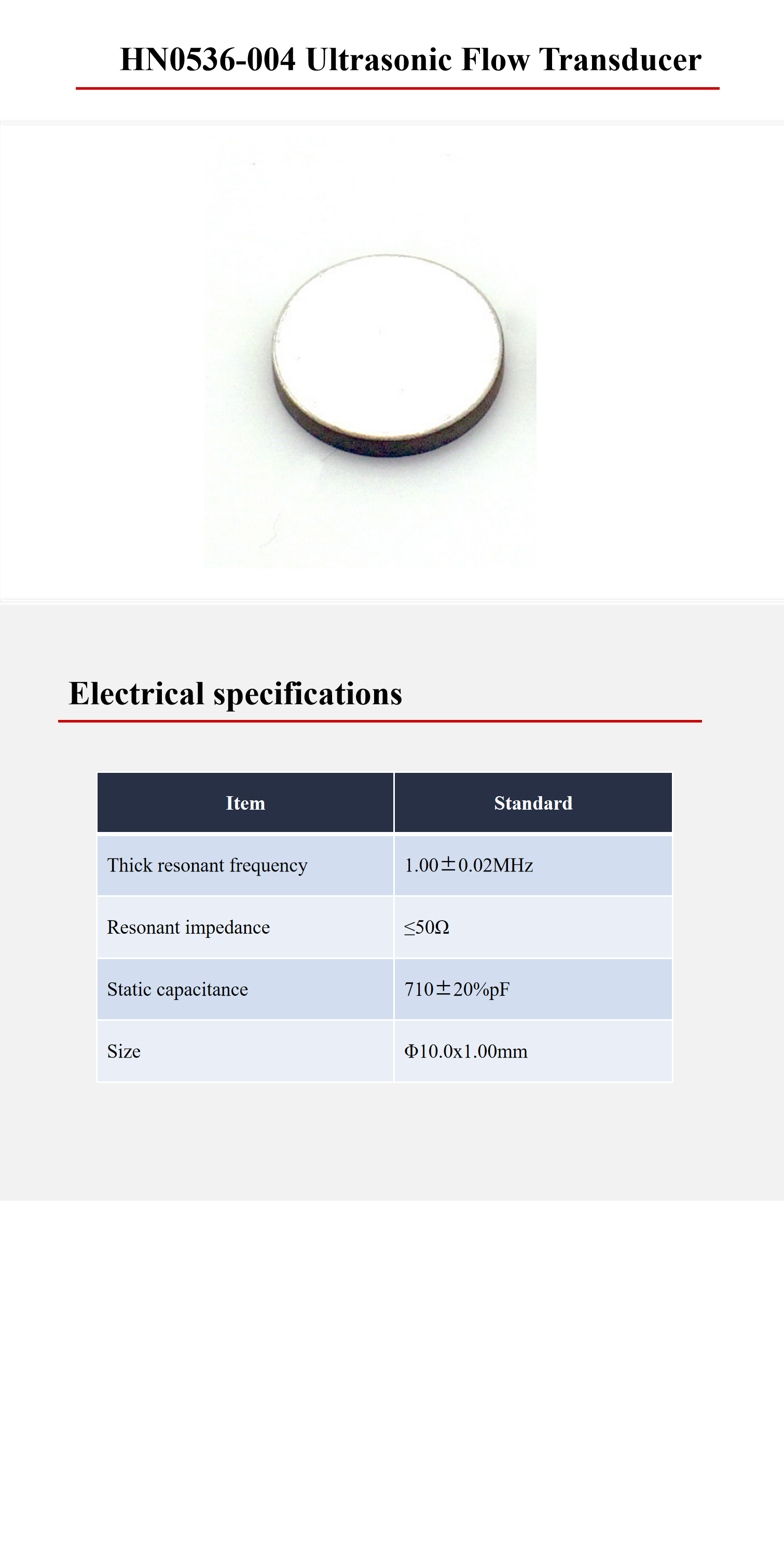 1MHz Piezo Ceramic Element Flow Transducer Ultrasonic Piezoelectric Disc
