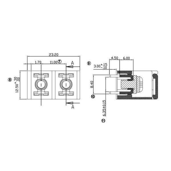 Black Barrier Terminal Block Connector11mm Pitch 2 Positions For Power Supply Euipment