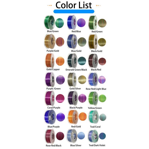 dual color 3d printer filament, silk filament ,pla filament ,3d printer filament