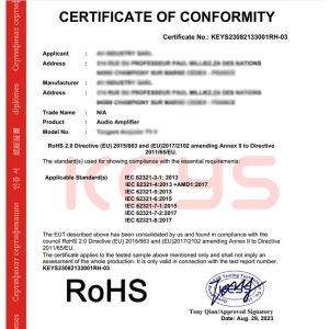 Vistron(Dong Guan) Audio Equipment Co., Ltd. Certifications