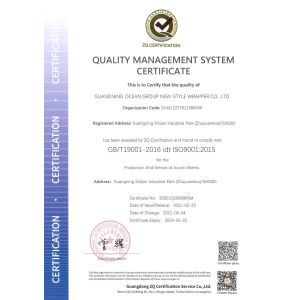 BESTA ACRYLIC CO., LTD. Certifications