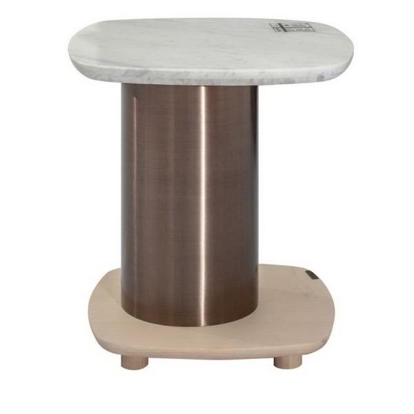 Tall end table for Living room sofa side used with glossy steel frame and White snow marble in Itlay Minimalist design