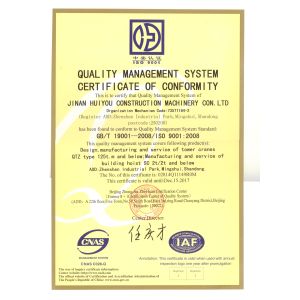 JINAN HUIYOU CONSTRUCTION MACHINERY CO., LTD Certifications