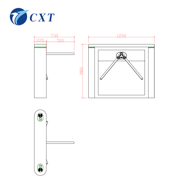 High Performance 304 Stainless Steel Tripod Turnstile Gate with 510mm Arm Length and 1200*220*980mm Specifications