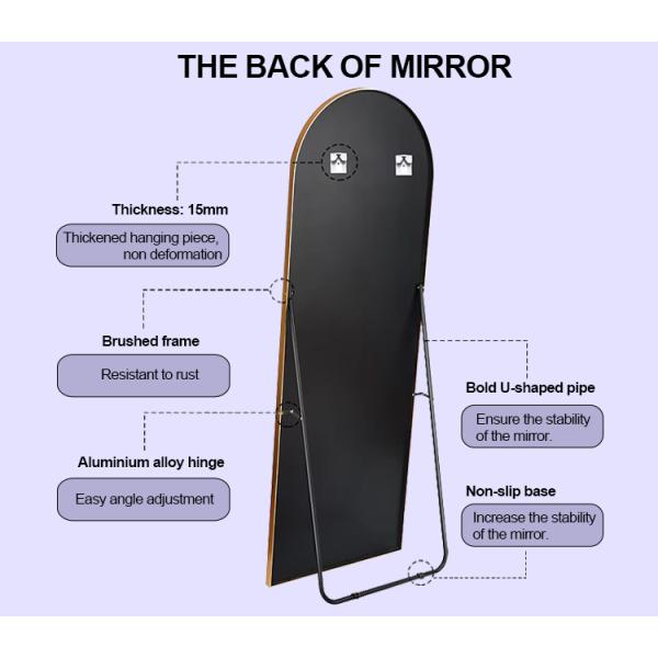 Home Decor Full Length Floor Mirror with Aluninium Alloy Frame and Gold Arch Stand
