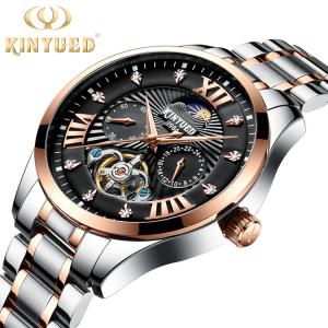 China KINYUED Stainless Steel Watch Band OEM Mechanical Watch Manufacturer Automatic Skeleton Watch Men on sale