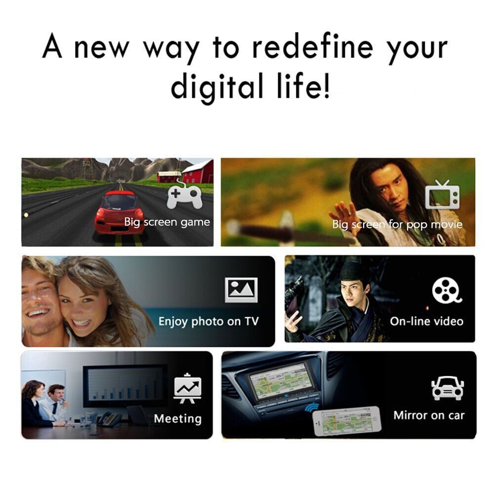 DDR3 128M WF200 WIFI Display Dongle HD Output To Projector Digi TV Monitor Black