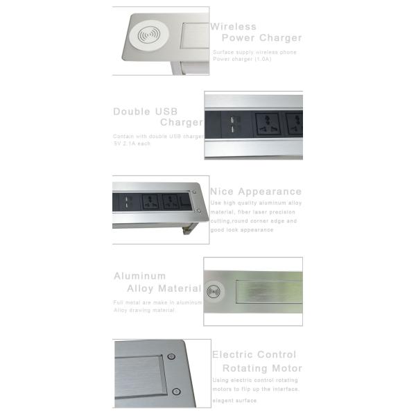 BNT Factory customized hidden table design desk electrical flip up mounted socket with phone wireless charger