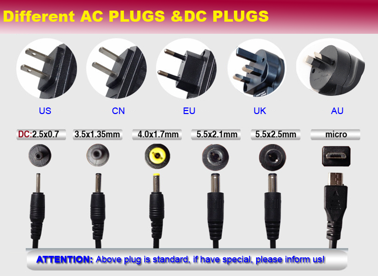 AC DC Interchangeable Plug Power Adapter 18w 12v With 3 Years Warranty