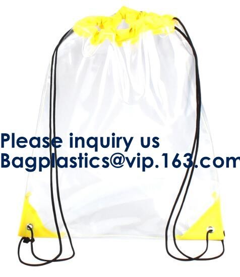 OEM Design Promotion PVC Drawstring GYM Bag,Clear PVC Drawstring Bag With Gold String Promotional Reflective Plastic PVC