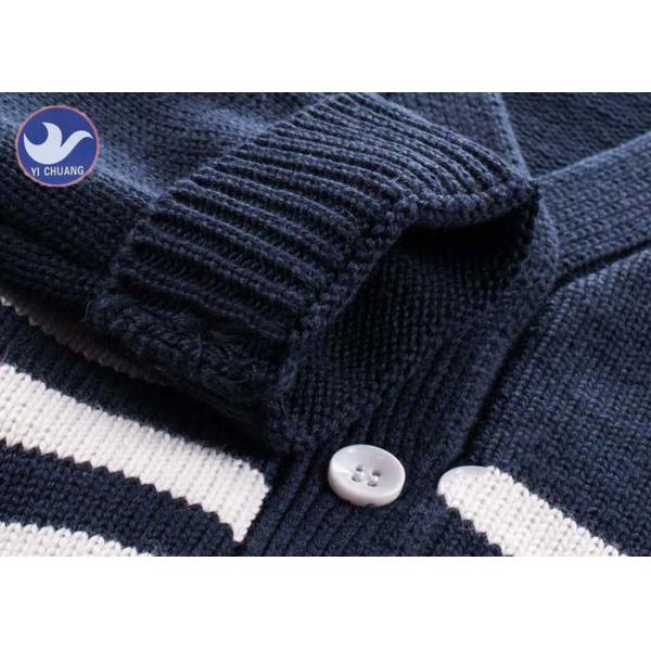 Children Stripes V Neck Boys Cardigan Sweater Long Sleeves Navy Color OEM