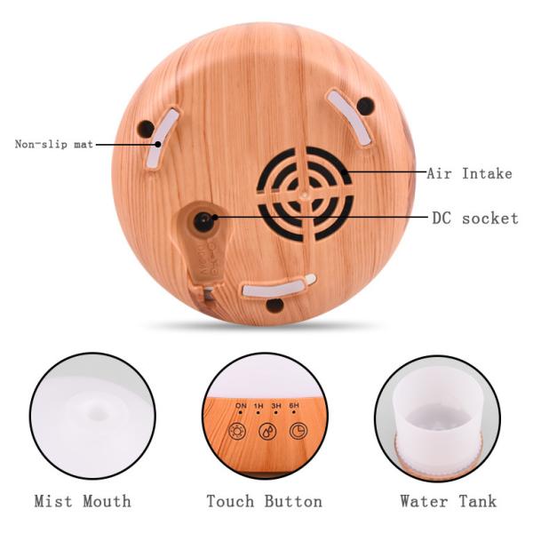 300ML Ultrasonic Wood Grain Aroma Diffuser with 7 Color Lights and 4 Timer,Auto Shut-off Function