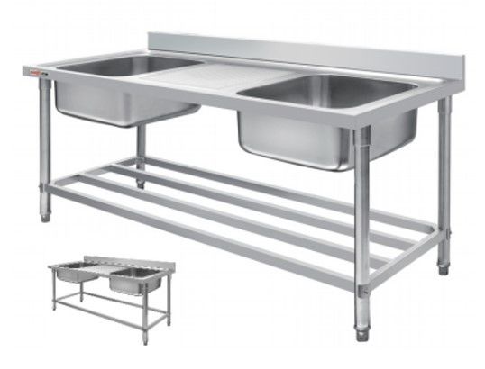 Hotel Stainless Steel Catering Equipment Sink Worktable Brake With Wheel Square Legs