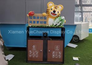 China Durable Indoor Decorative Metal Trash Can With Fiberglass Tiger Sculpture on sale