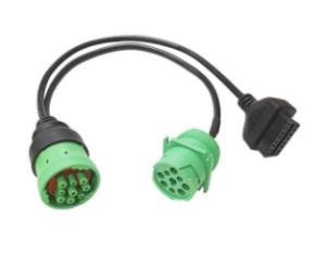 China OEM Type 2 Green J1939 9 Pin Deutsch To Obd2 Cable Connector For Truck Reader on sale